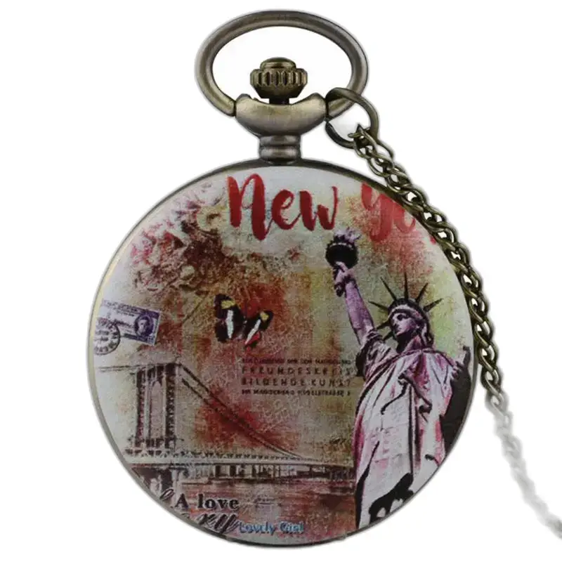 Montre à Gousset Collier New York Vintage Bronze