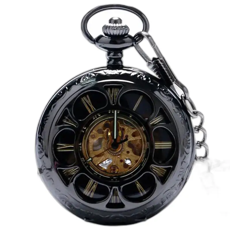 Demi Chasseur Mechanical Chic lommeur med kæde og elegant sort urskive