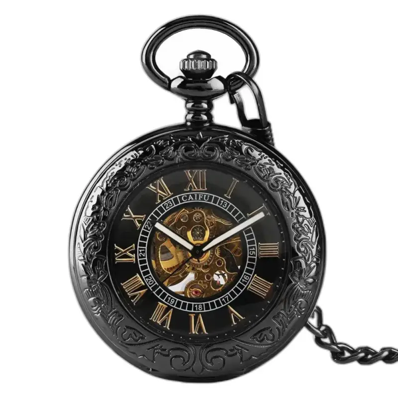 Sort Steampunk Iridium automatisk lommeur i raffineret iridium lomme
