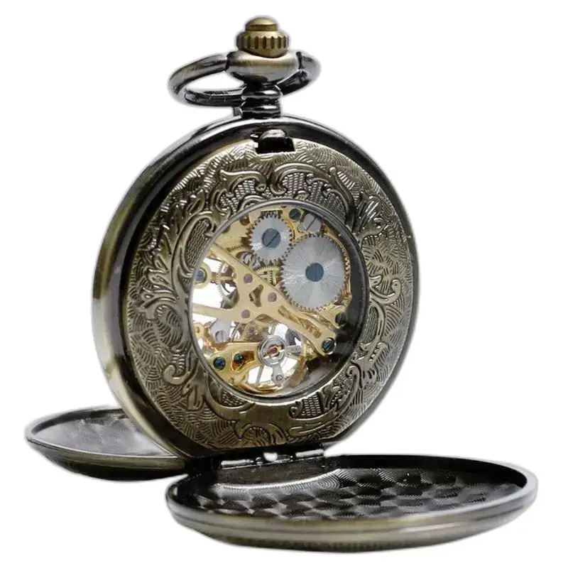 Luksus vintage mekanisk lommeur med synlige bronze gear