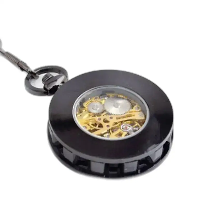Luksus sølv mekanisk lommeur med et elegant sort metal design