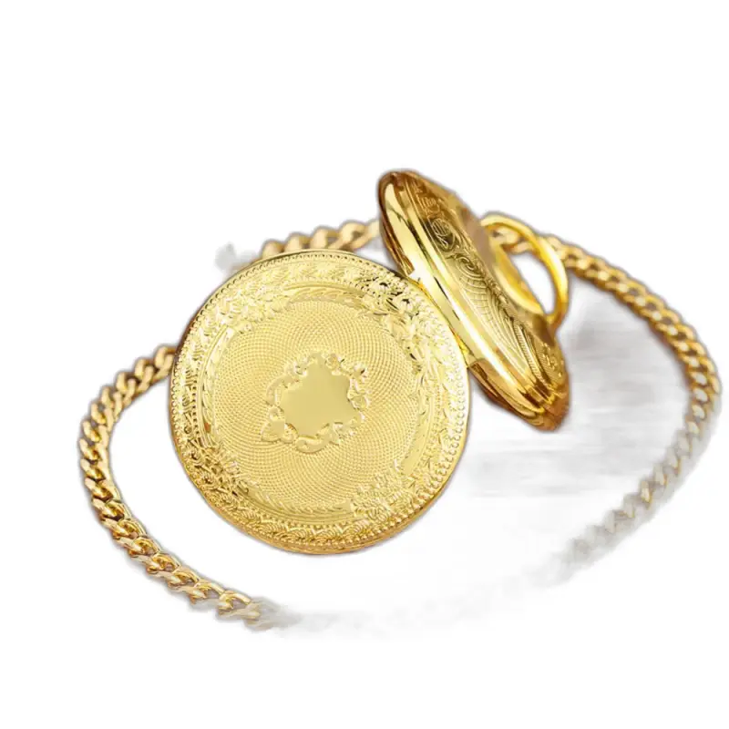 Heritage bronze mekanisk lommeur, vintage guld udsmykket ur med kæde