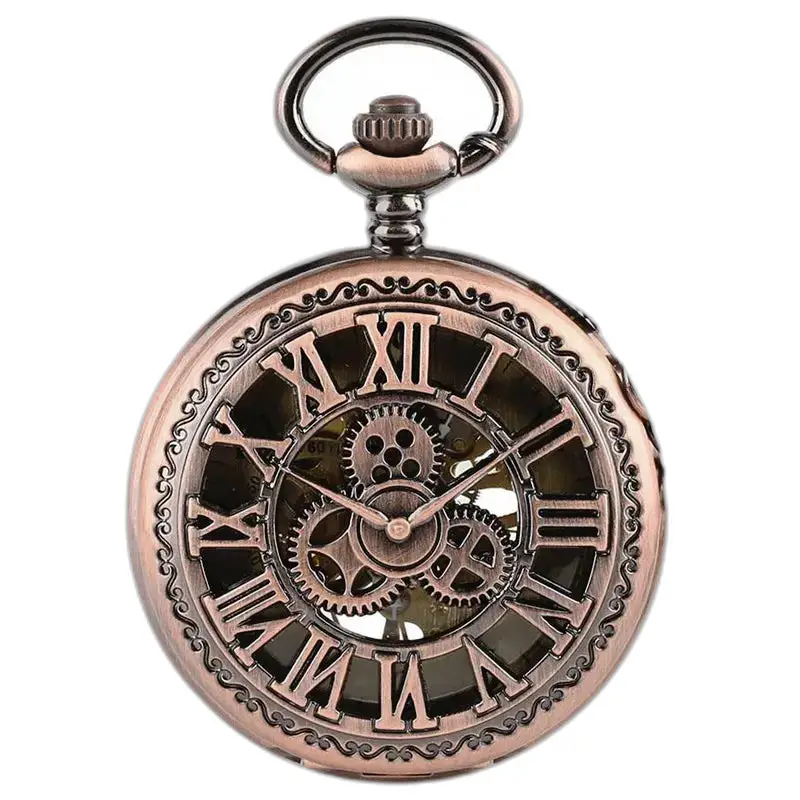 Steampunk stil kobber mekanisk lommeur med udsmykket bronze design