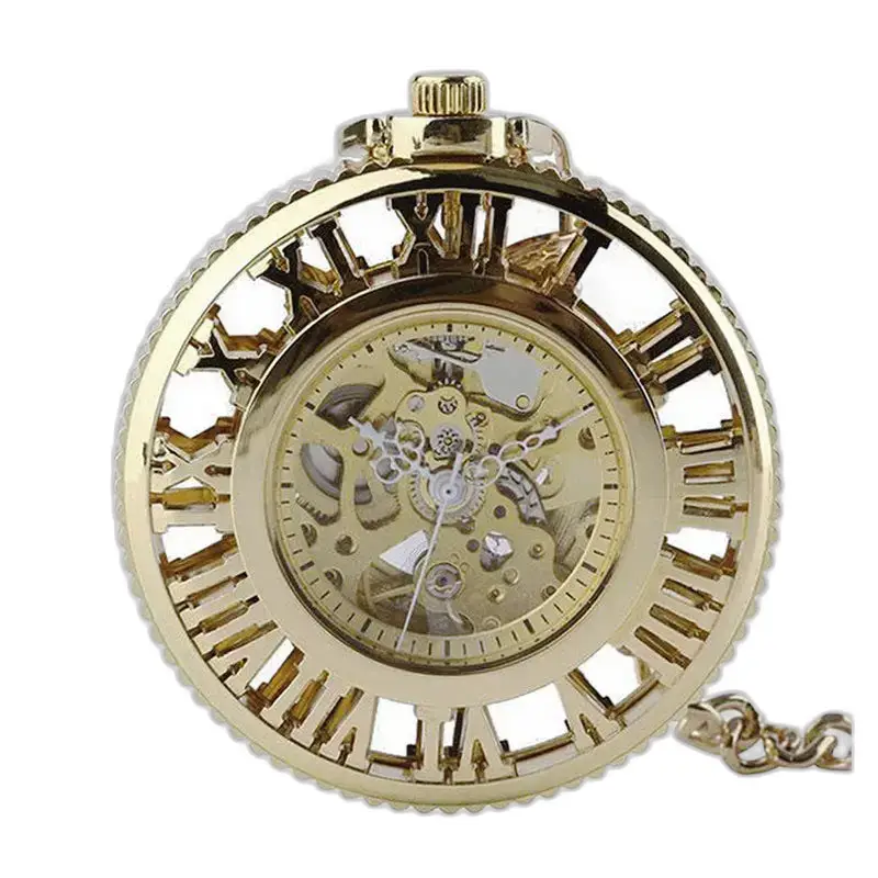 Guld Roman Chic Mekanisk Lommeur med en guldskelet urskive
