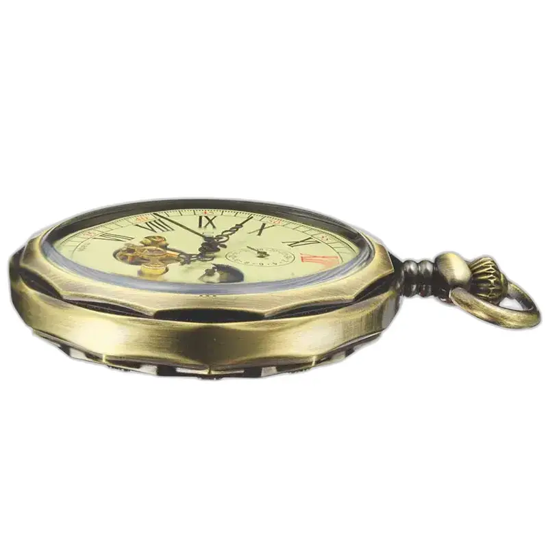 Luksus Moon Phase Mekanisk Lommeur i elegant antik bronze