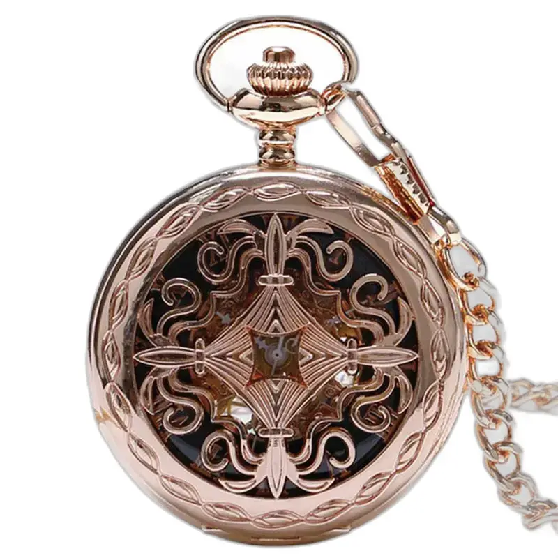 Rose guld dame mekanisk lommeur med et elegant rosa guld design