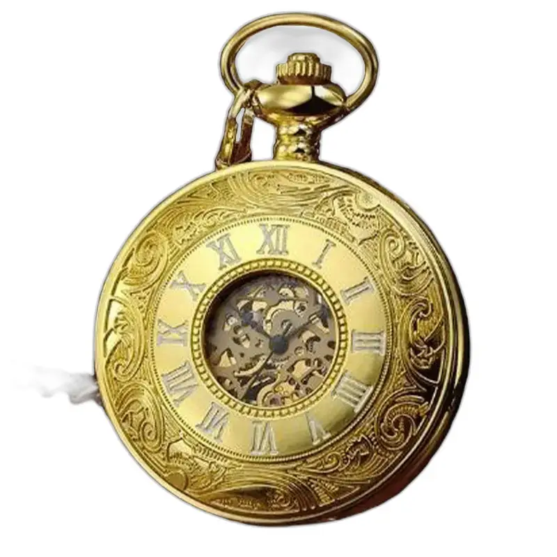 Chic mekanisk moderne lommeur i gyldent ornament på elegant baggrund