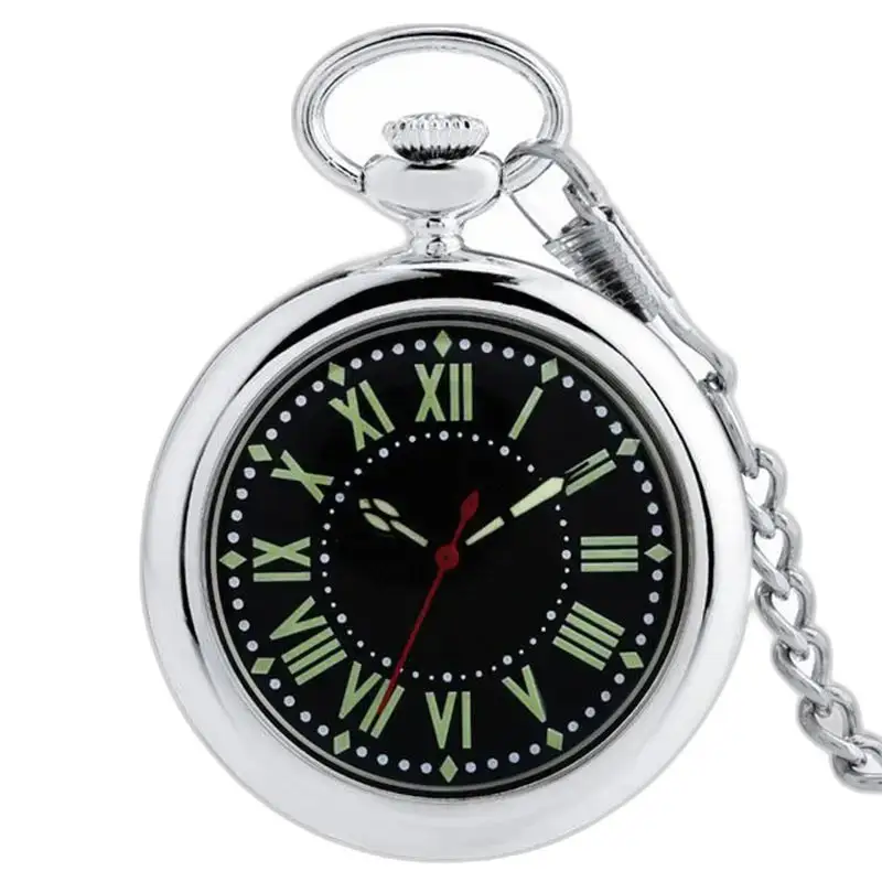 Silver Quartz lommeur med åbent ansigt og elegante romertal