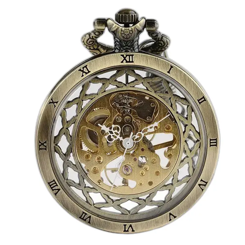 Luksus rundt skelet lommeur i bronze, high-end og elegant stil