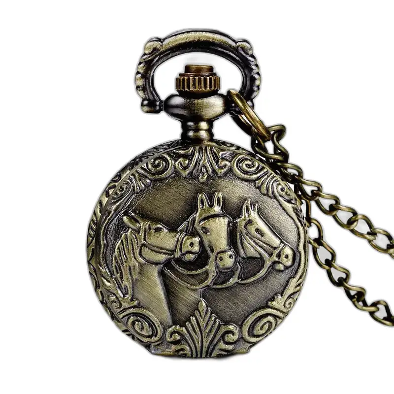 Vintage Horses Bronze Pocket Halskæde Ur med hestedesign