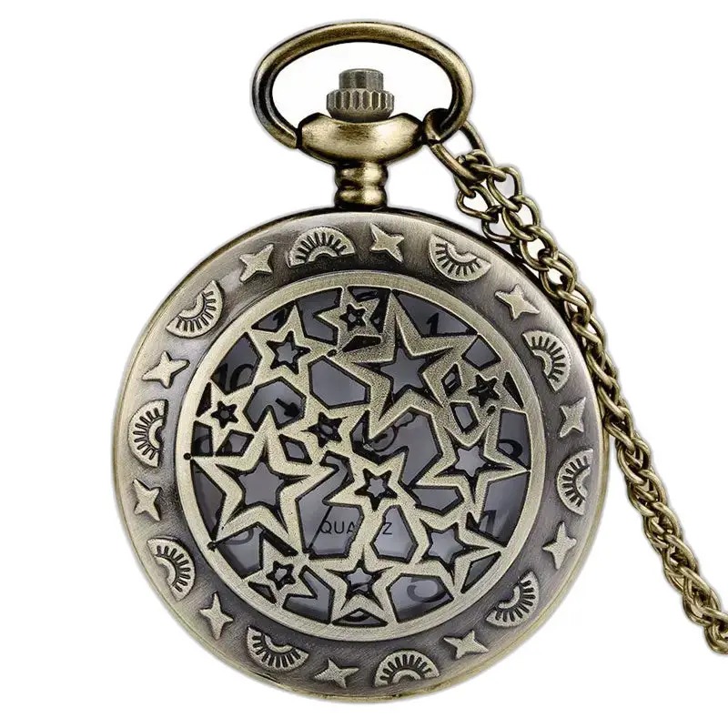Bronze halskædeur med stjernemønster og kæde, feminin retrostil