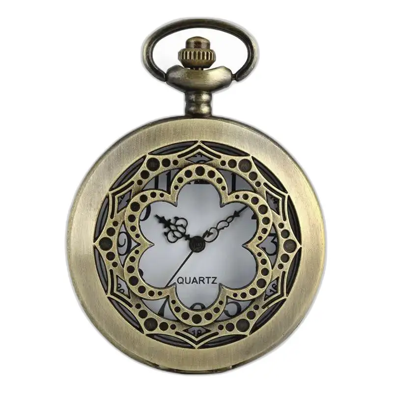 Retro Geometrisk Blomster Bronze Halskæde Ur med antik bronze stil