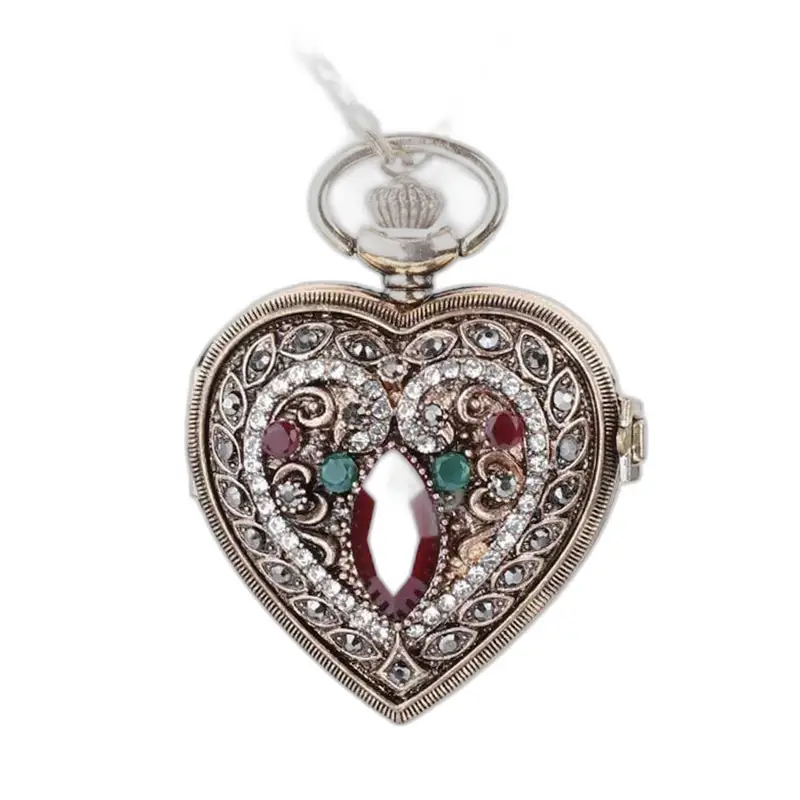 Open Flip Diamond Heart Halskæde Ur med et elegant hjerteformet design