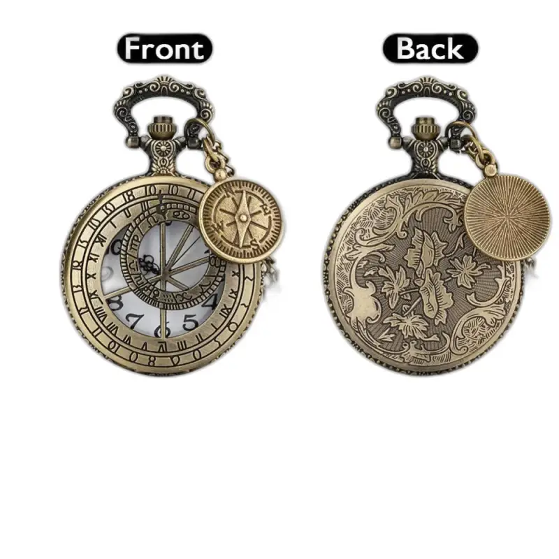 Half Hunter bronze kvarts kompas halskæde ur med antik stil, elegant halskæde ur