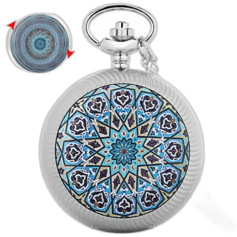 Chic Mandala Blomster Halskæde Ur Blå med Geometrisk Design Halskæde Ur i Sølv