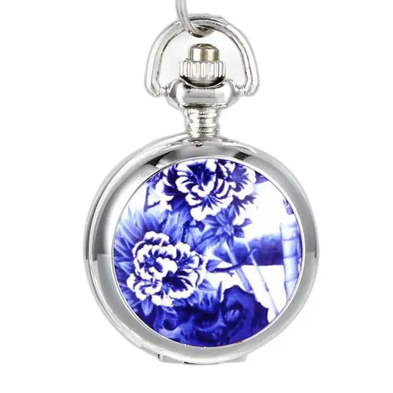 Silver Blue Flowers halskædeur med elegant blåt blomsterdesign