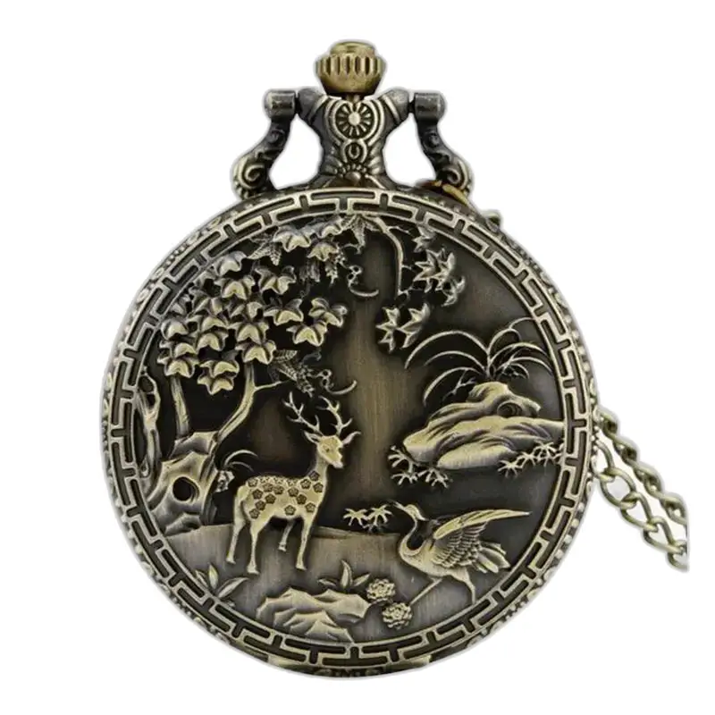 Forest Charm Vintage Bronze Halskæde Ur prydet med et bronze lommeur