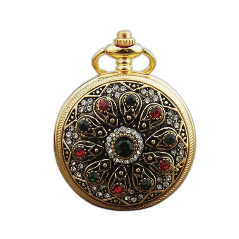 Jeweled Chic Women's Gold Necklace Watch med farverigt juvel-halskædeur