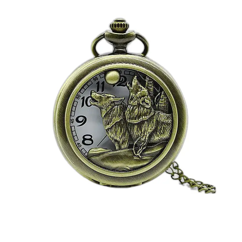 Vintage Loups Pleine Lune halskædeur med elegant ulveur i bronze