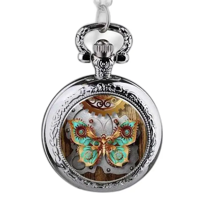 Butterfly halskæde Ur Rav og turkis steampunk design med sommerfugl