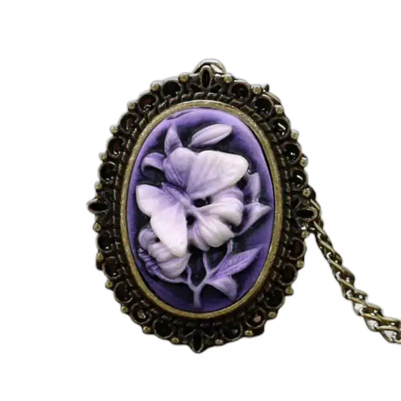 Oval Cameo vedhæng på elegant Orchid Butterfly halskæde Ur til kvinder