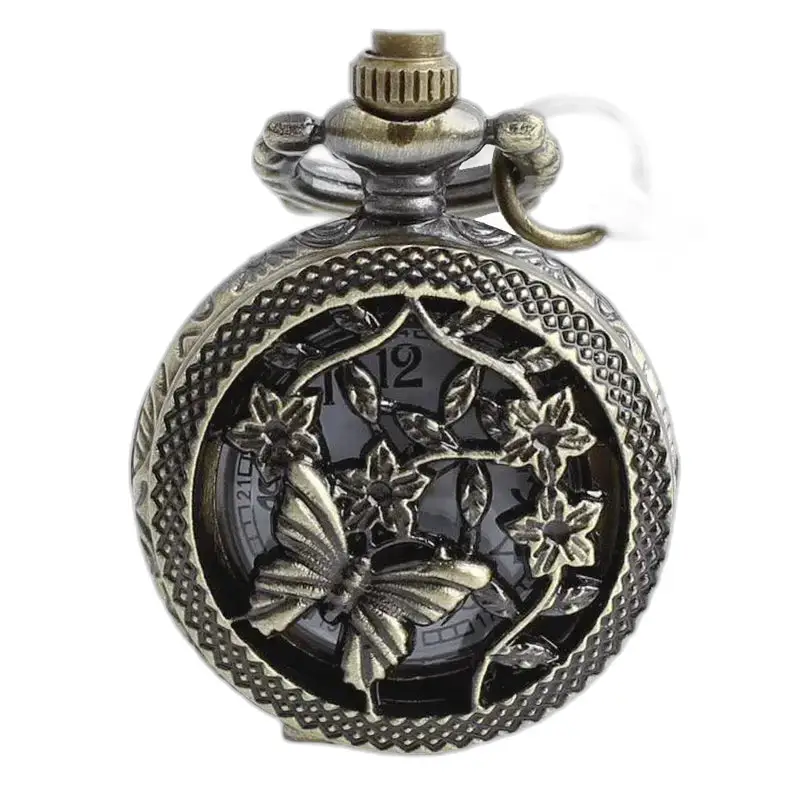 Vintage bronze butterfly halskæde ur med et udsmykket sommerfugl design