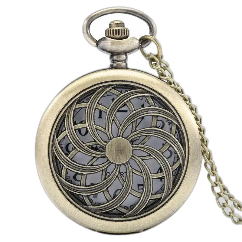 Retro bronze halskæde ur med dekorativt ansigt og quartz urværk