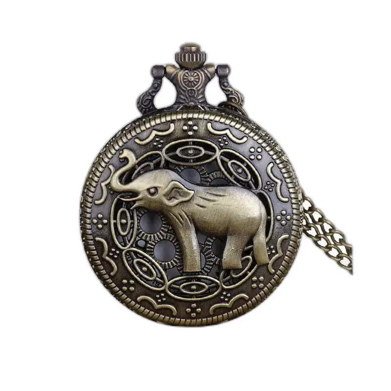 Bronze elefant lommeur Vintage Elephant Necklace Watch White Dial Elegant