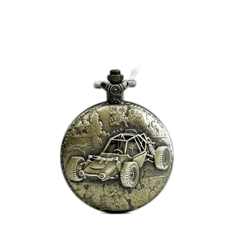Vintage stil rund bronze halskæde ur med buggy design i bronze farve