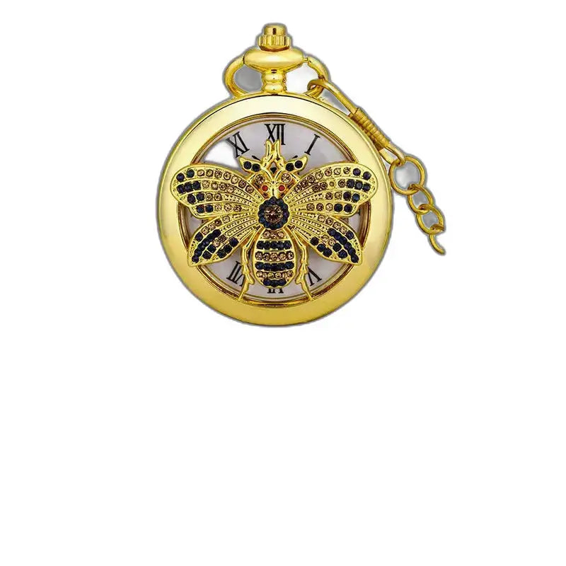 Klassisk Guld Butterfly Quartz Lommeur med en bi i fine smykker
