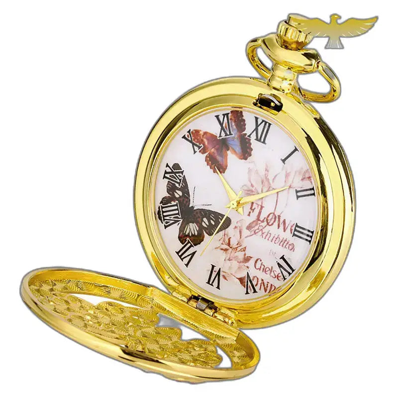 Butterfly Gold lommeur Elegant design med quartz urværk, raffineret stil