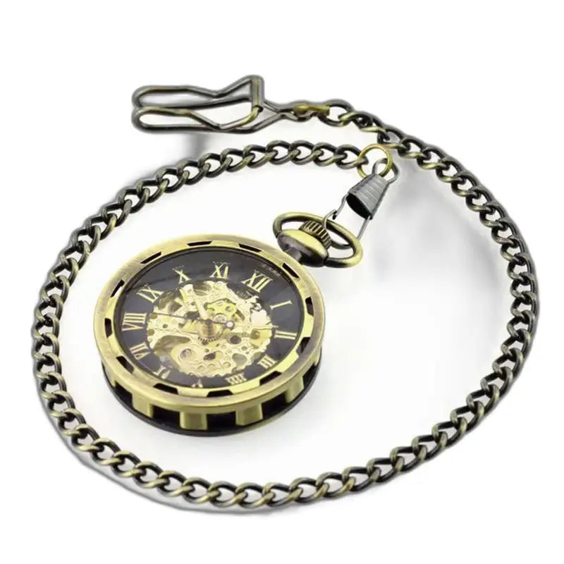Luksus skelet lommeur til mænd og kvinder med bronze kæde og elegant design
