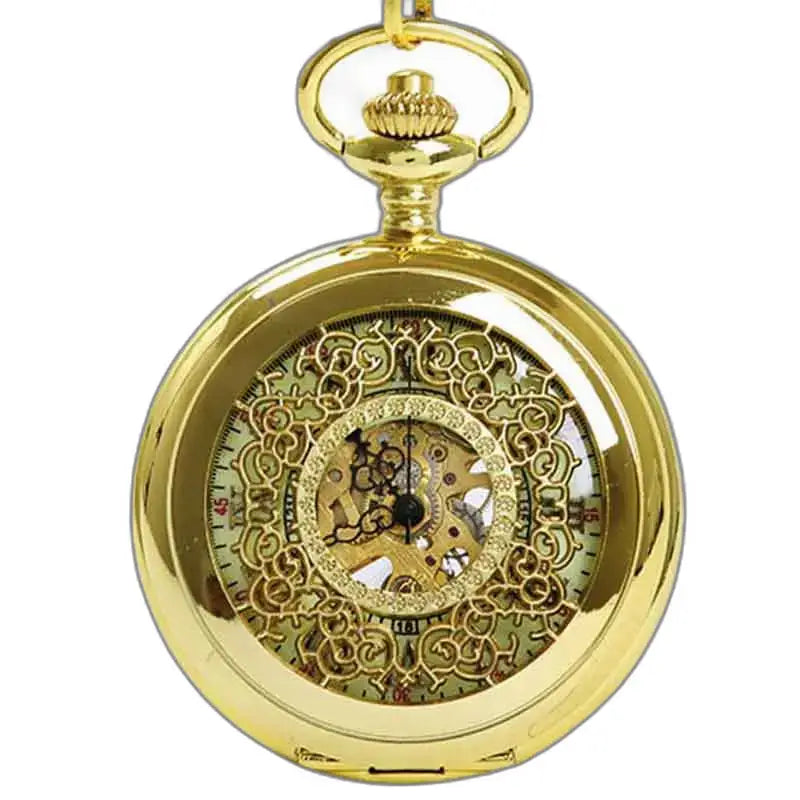 Steampunk lommeur i guld, synlig mekanik, ægte guldklump