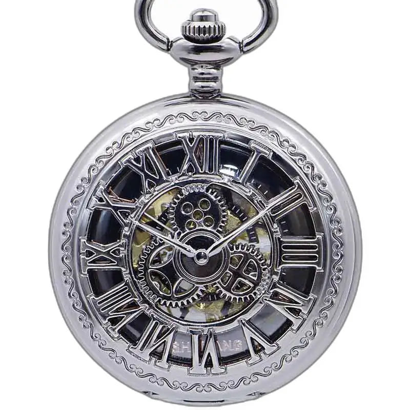 Steampunk lommeur med tandhjul, elegant sølv lommeur