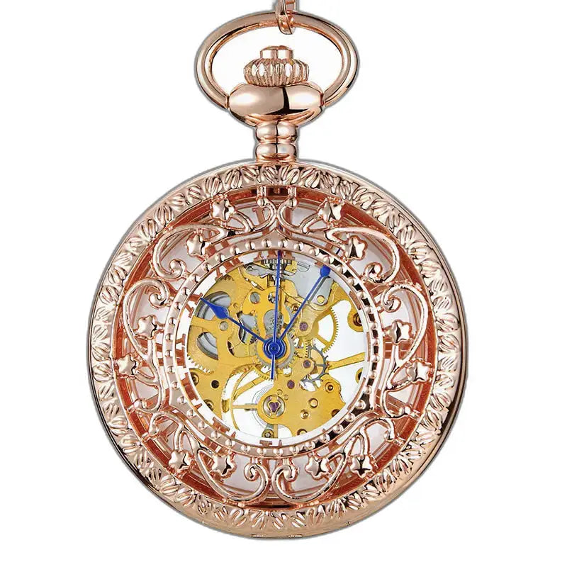 Steampunk luksus håndlavet mekanisk lommeur med rosa guld ur