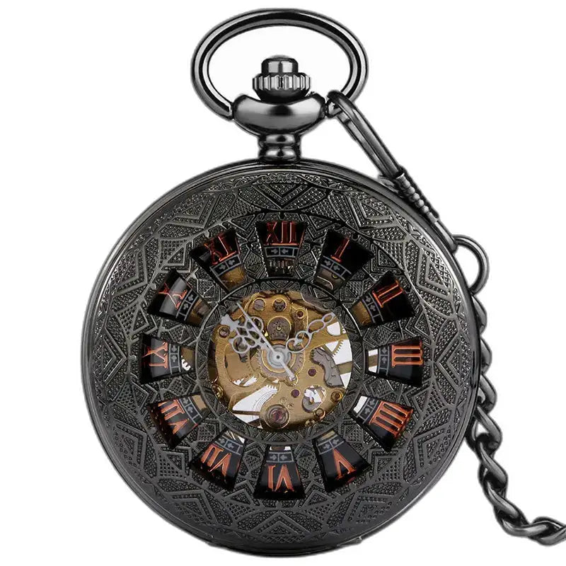 Steampunk Iridium Gothic Design lommeur med en udsmykket sort skive