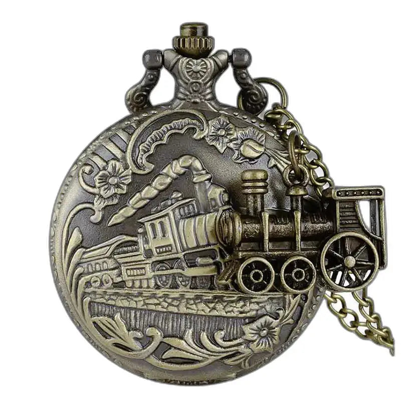 Steampunk urhalskæde med antik medaljon, steampunk-ur med jernbanetema