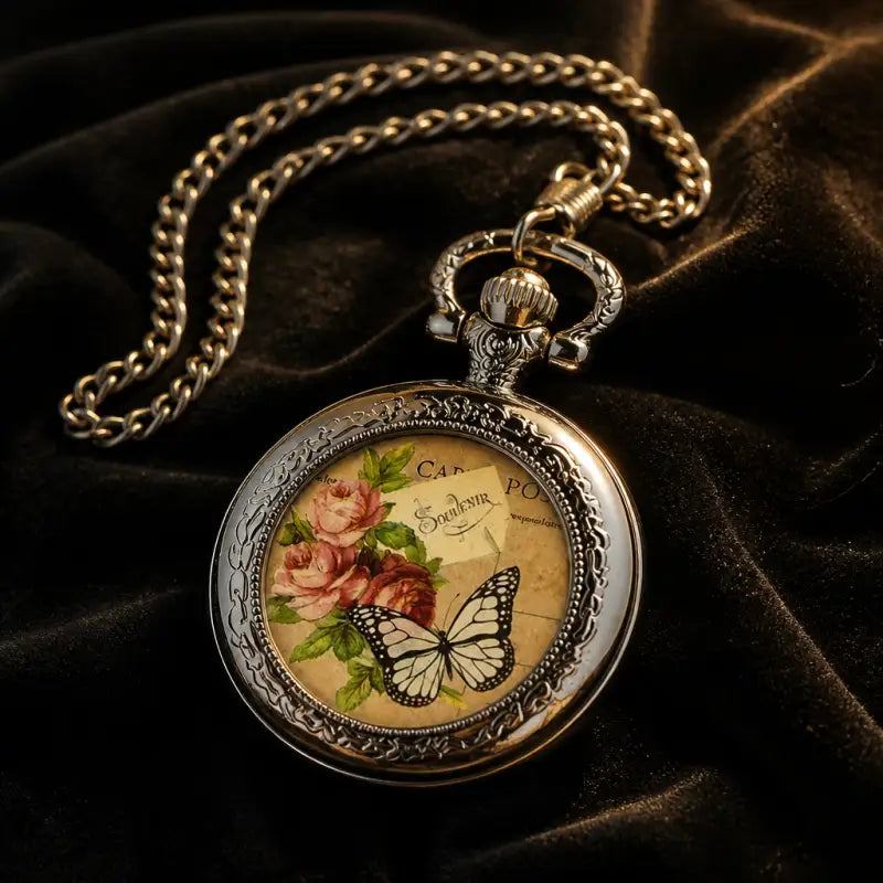 Kvinders Butterfly Quartz Lommeur Halskæde