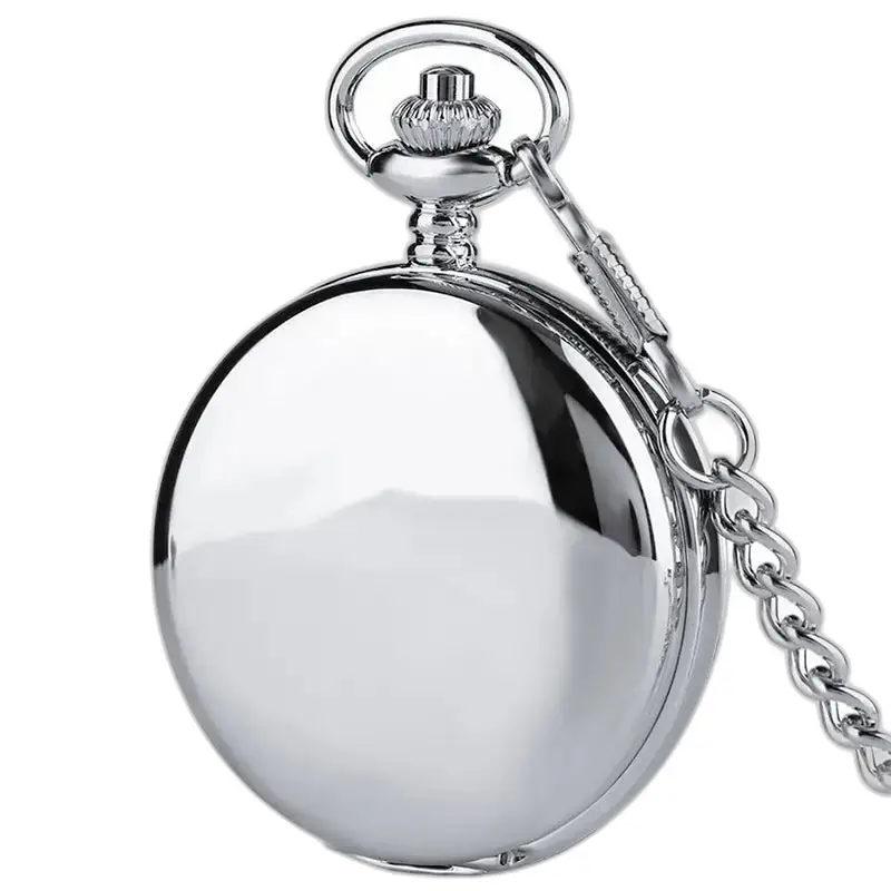 Montre à gousset Double Clapet Chic Moderne en argent avec chaîne brillante