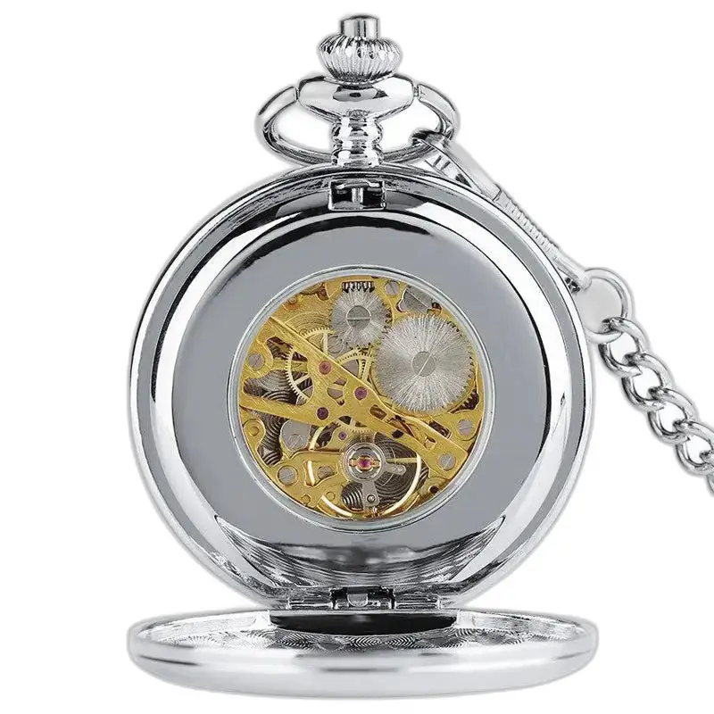 Montre à gousset mécanique double clapet argent élégante et raffinée