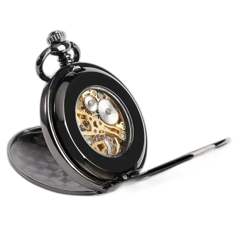 Montre à gousset Mécanique Lisse Noir Luxe avec design élégant et vintage