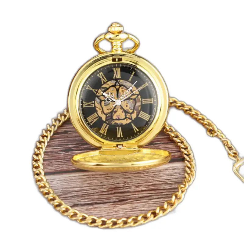 Montre à gousset mécanique luxe en bronze avec chaîne au style vintage élégant
