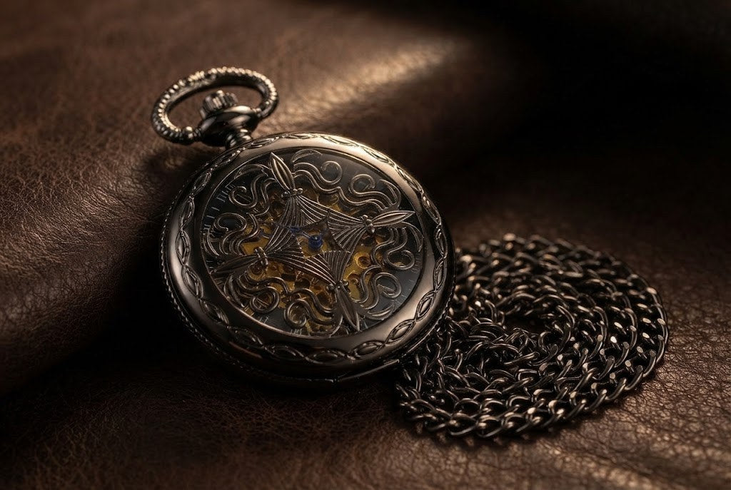 Montre à Gousset Automatique Squelette Homme - Métal noir ajouré