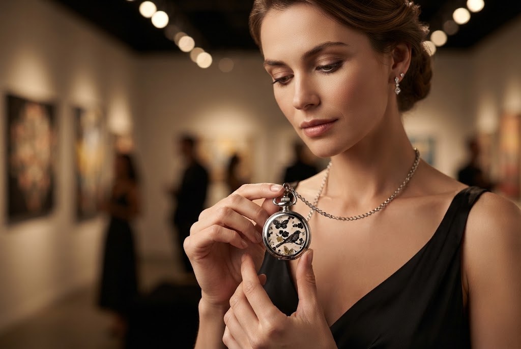Montre Gousset Pendentif Floral Femme Collier - Un jardin d'été en médaillon
